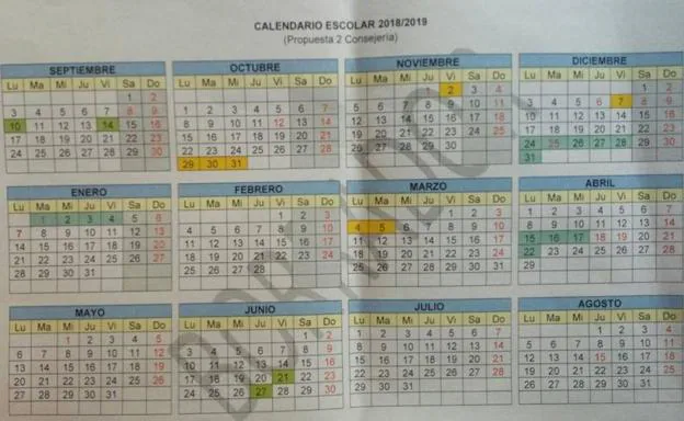 Propuesta de calendario que incluye la semana de vacaciones en noviembre.