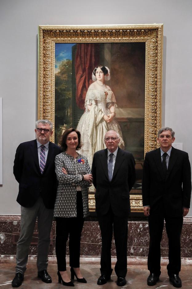 Falomir, director del Prado; Almudena Ros, conservadora de la Colección Koplowitz; Pérez-Llorca, presidente del Patronato del Museo, y Javier Barón, jefe de Pintura del Siglo XIX. 