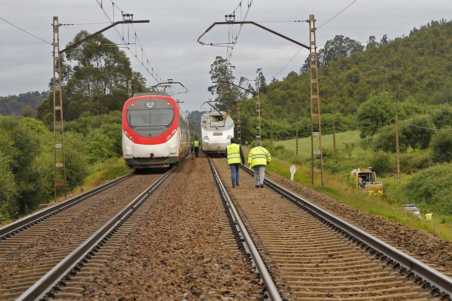 Las ramas entraron en la cabina e hirieron al conductor del tren, que cubría la ruta Madrid-Gijón y transportaba a 97 personas