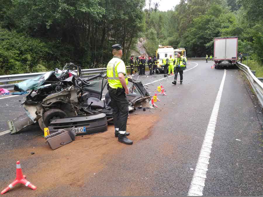 El suceso se produjo en la N-640 al colisionar un turismo con un camión. 