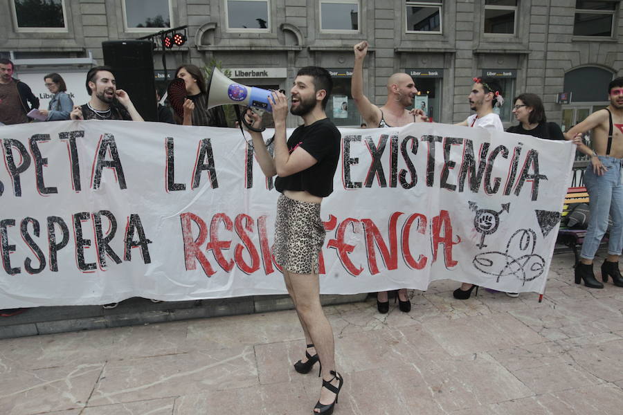 La manifestación con el lema 'Sal del armario y toma la calle', y ha sido organizada por la plataforma Transmaricabollo de Asturias