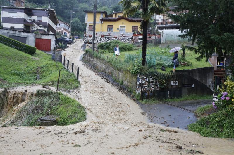 Las intensas lluvias de este miércoles han provocado varios argayos en Mieres. Uno de ellos ha dejado incomunicado el pueblo de Rioturbio.