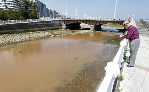 Estado en el que se encontraba este jueves el río Piles en Gijón. 
