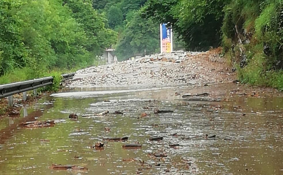 El lodo y las piedras bloquearon hasta la noche la AS-114 a la altura de la ladera de Portudera. 
