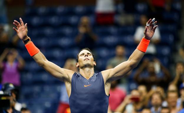 Nadal celebra la victoria ante Thiem. 