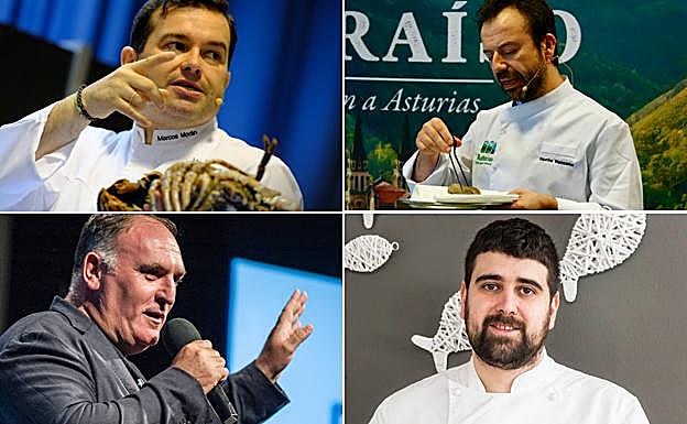 De izquierda a derecha, desde arriba, Marcos Morán, Nacho Manzano, José Andrés y Pello Noriega. 
