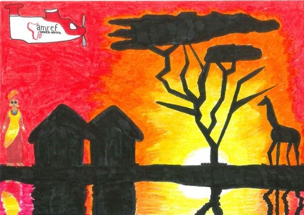Dibujo realizado por los alumnos de Primaria sobre los 'flying doctors' de Amref Health Africa.