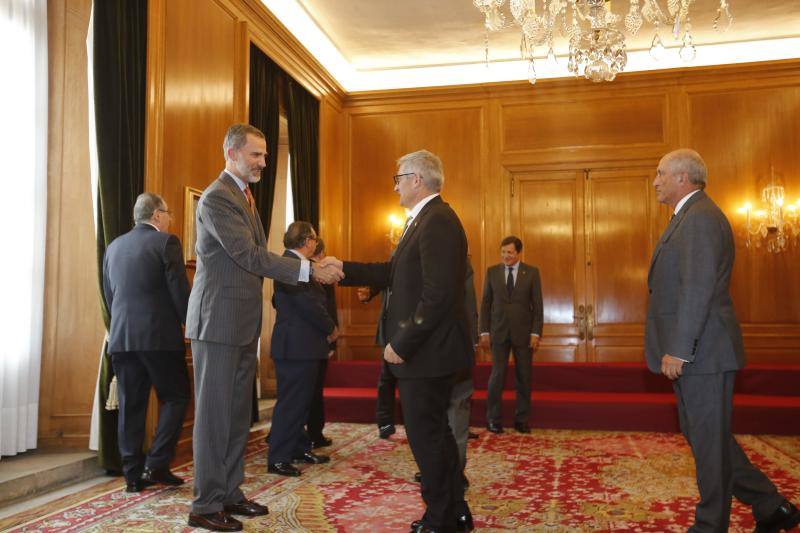 Felipe VI ha mantenido una audiencia con la Fundación para la Investigación e Innovación Biosanitaria en el Principado de Asturias en el primer acto de su visita a Asturias para presidir la ceremonia de entrega de los Premios Princesa.