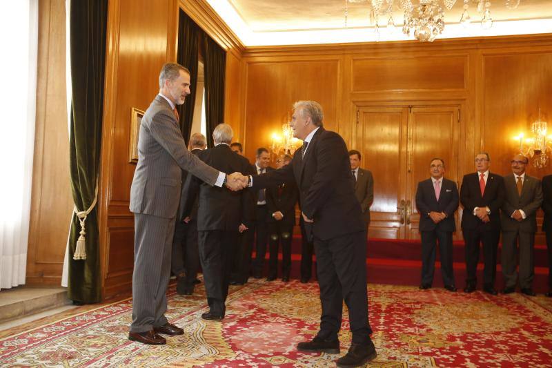 Felipe VI ha mantenido una audiencia con la Fundación para la Investigación e Innovación Biosanitaria en el Principado de Asturias en el primer acto de su visita a Asturias para presidir la ceremonia de entrega de los Premios Princesa.