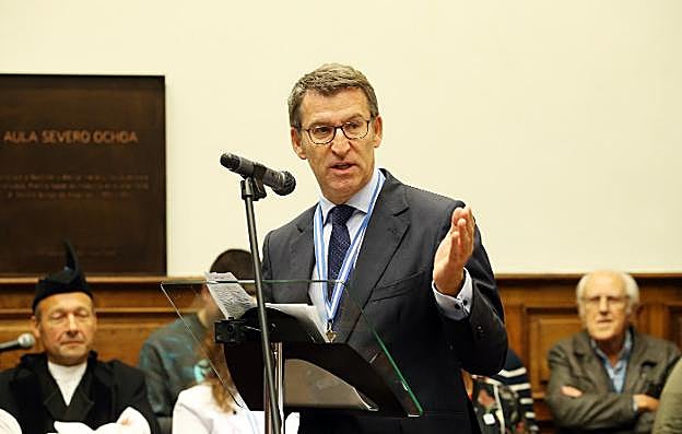 Alberto Núñez Feijóo, ayer, en Oviedo. 