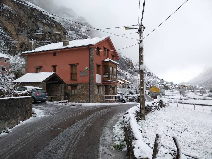 La ola de frío ha llegado a Asturias y ha cubierto las zonas de alta montaña de la región de blanco con las primeras nevadas