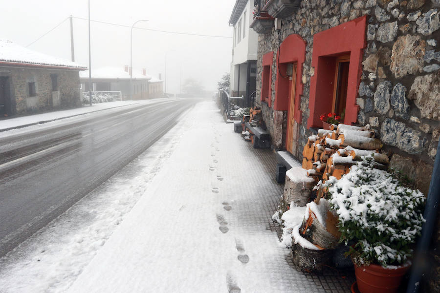La ola de frío ha llegado a Asturias y ha cubierto las zonas de alta montaña de la región de blanco con las primeras nevadas