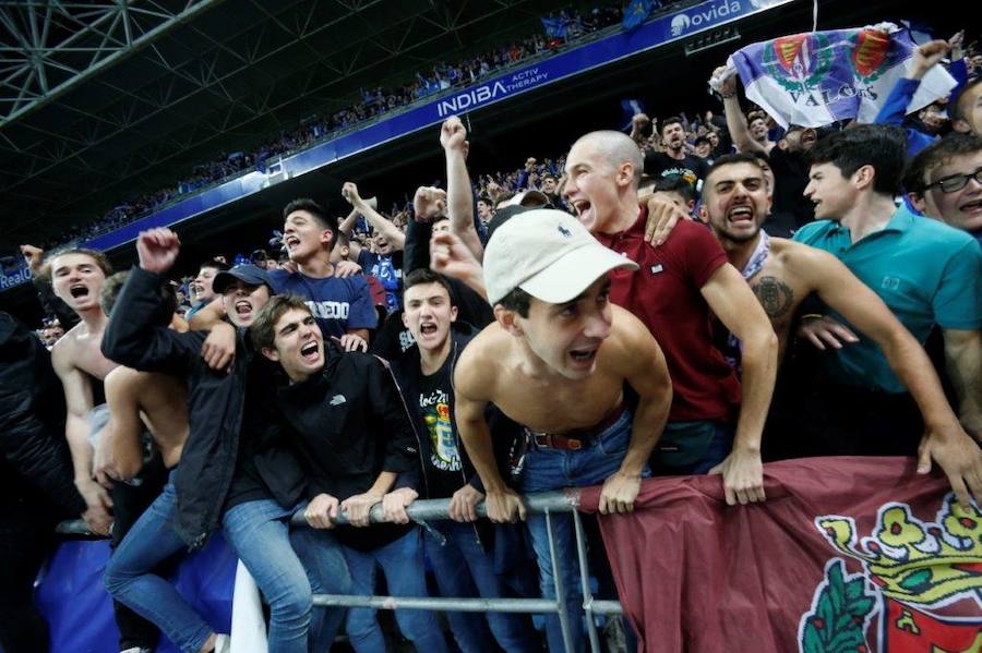 La afición del Real Oviedo explotó de alegría en el Tartiere ante el triunfo de su equipo.