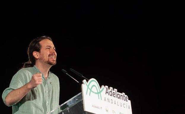 El líder de Podemos, Pablo Iglesias, durante un mítin de la campaña de las Elecciones Andaluzas.