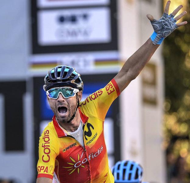 Alejandro Valverde celebra el pasado 30 de septiembre su victoria en Innsbruck. 