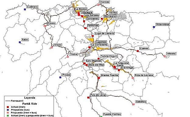 El Plan de Movlidad propone la creación de más de diez aparcamientos disuasorios para fomentar el uso de transporte público en el área central asturiana. 