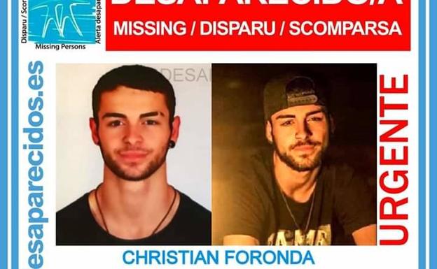 Cartel publicado por SOS Desaparecidos tras perderse la pista de Christian Foronda. 