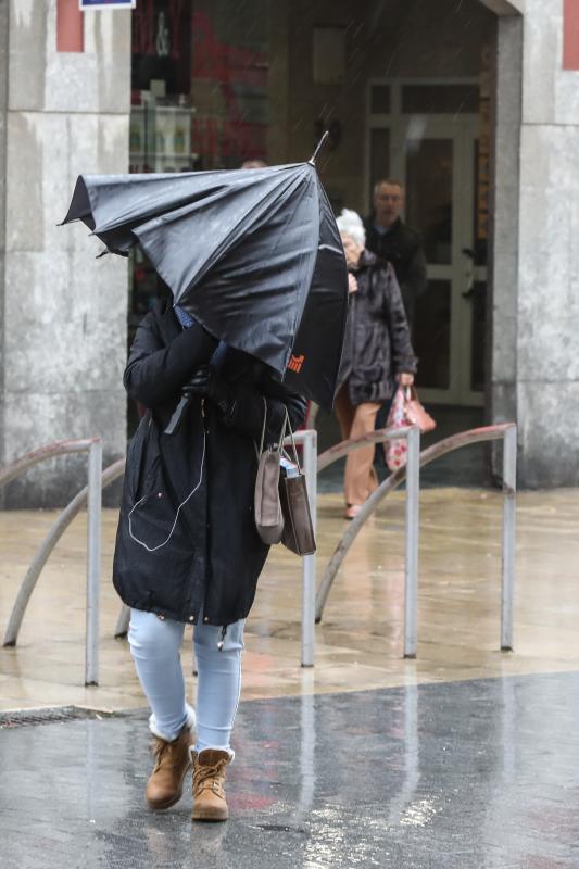 La ventosa jornada ha dejado papeleras y carteles caídos y un carretera cortada por un árbol en Naveces