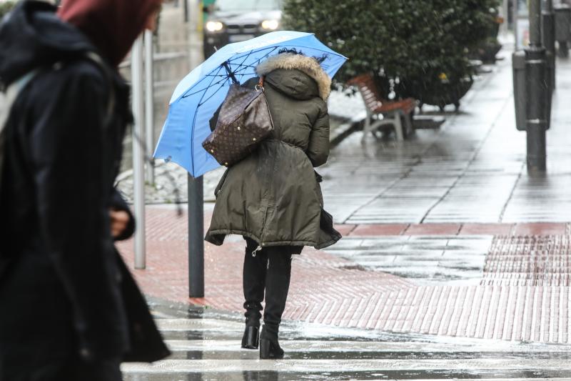 La ventosa jornada ha dejado papeleras y carteles caídos y un carretera cortada por un árbol en Naveces