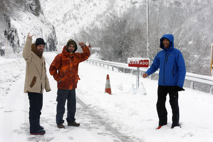 Las consencuencias de la borrasca 'Helena' en Asturias ha provocado una copiosa nevada en Pajares que unos han aprovechado para fotografiar y disfrutar pero otros han sufrido al volante