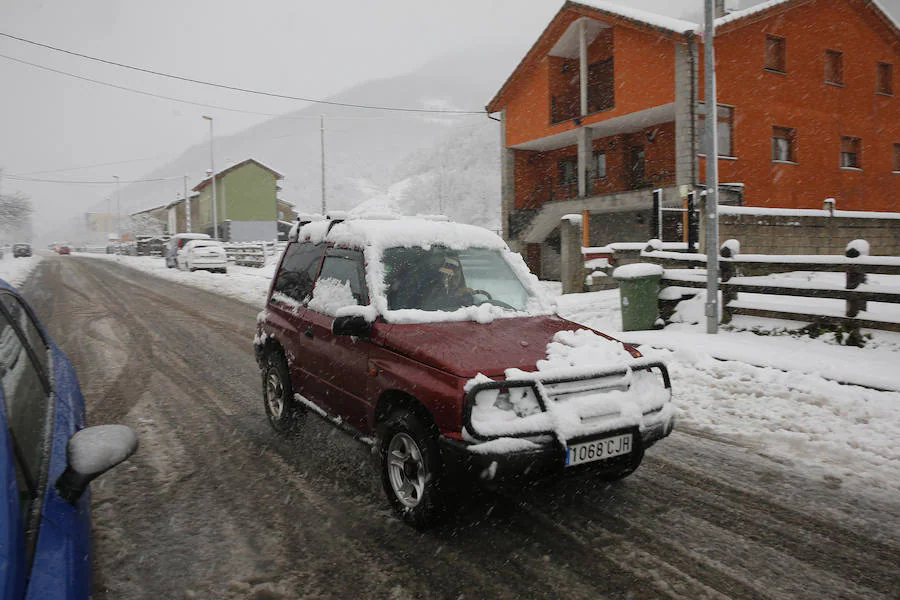 Las consencuencias de la borrasca 'Helena' en Asturias ha provocado una copiosa nevada en Pajares que unos han aprovechado para fotografiar y disfrutar pero otros han sufrido al volante