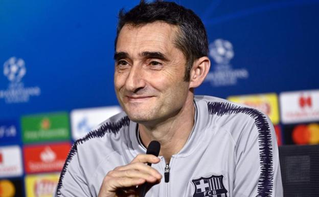 Ernesto Valverde en sala de prensa antes del enfrentamiento contra el Lyon.