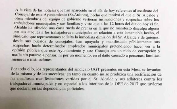 Comunicado de los representantes de UGT en el Ayuntamiento de Llanes. 