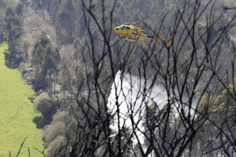 Un helicóptero del SEPA localizó a un incendiario quemando varios puntos del monte del concejo.