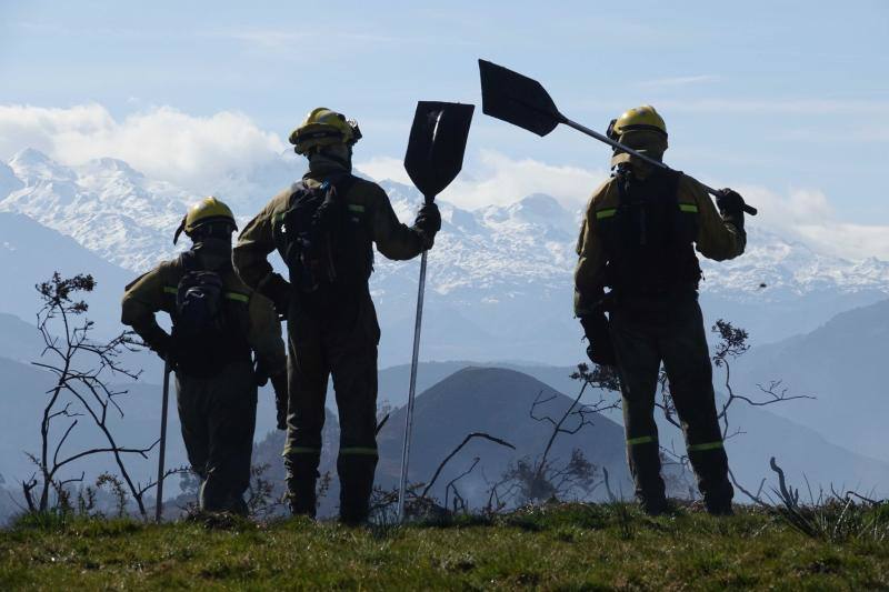 Un helicóptero del SEPA localizó a un incendiario quemando varios puntos del monte del concejo.