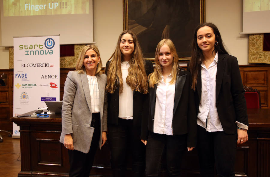 El proyecto Soundup del Colegio de Fomento Peñamayor se ha alzado con el primer premio en la categoría de menores de 17 años de STARTinnova, el programa de impulso de la cultura emprendedora de EL COMERCIO. En la categoría de segundo de Bachillerato y Formación Profesional se ha impuesto Imapro, del CIFP La Laboral, gracias a su propuesta de una compañía de mantenimiento para la Industria 4.0 de la región.