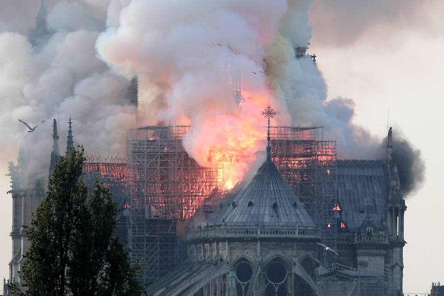 El fuego registrado en el interior de la catedral ha dejado una gran columna de humo que se ve desde diferentes puntos de la ciudad.