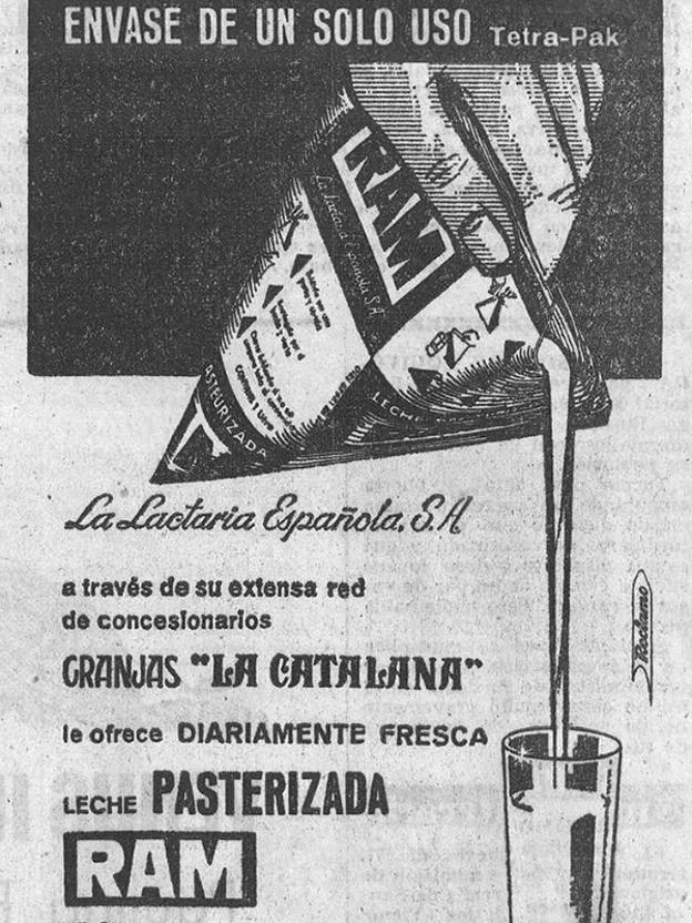 Anuncio de leche RAM en Tetra Pak, octubre de 1963.