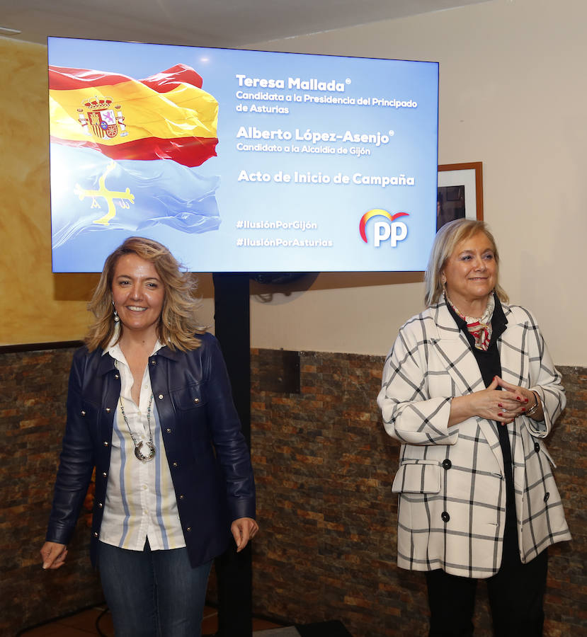 La candidata del PP a la Presidencia, Teresa Mallada, estuvo acompaña de la presidenta del partido en la región, Mercedes Fernández y del candidato a la alcaldía de Gijón, Alberto López-Asenjo.