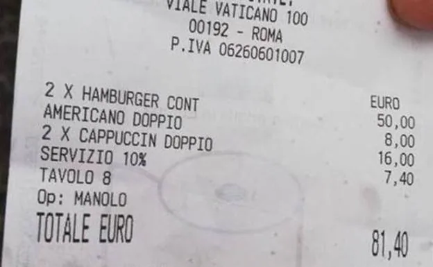 Nuevo timo a turistas en Italia: 81 euros por dos hamburguesas y tres cafés