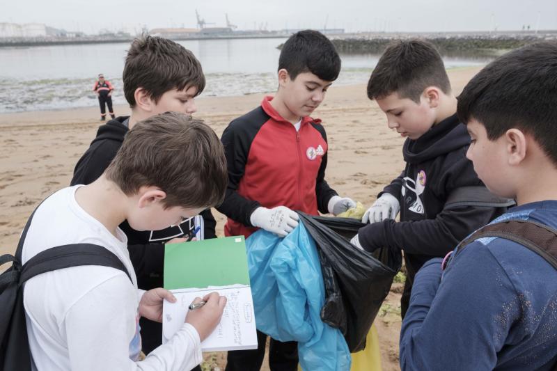 Un centenar de alumnos de quinto y sexto de Primaria del colegio Príncipe de Asturias de Gijón ha participado en el proyecto ambiental 'Aulas Libera' de Ecoembes y SEO BirdLife y han retirado varias bolsas de basura de la playa de El Arbeyal. Dentro había colillas, plásticos, incluso restos de pesticidas.