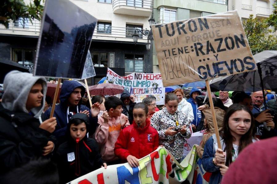 Más de medio centenar de vecinos del Valle de Turón se manifestaron este mediodía ante la sede de la Junta General en Oviedo. El motivo es el hartazgo que, aseguran las asociaciones de la zona, sufre esta zona mierense.