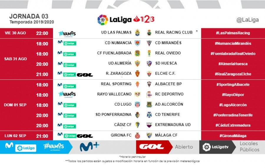 El Sporting debuta en Girona el domingo 18 de agosto a las 21 horas, para recibir una semana después en El Molinón al Rayo a las 18 horas.