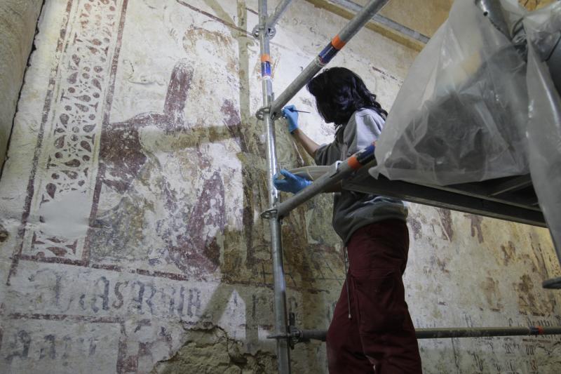 Los trabajos de restauranción de San Miguel de Lillo han sacado a la luz una serie de pinturas del siglo IX que permanecían ocultas. Se trata de decoraciones geométricas que destacan por una sencilla paleta de color, pero que tiene una gran viveza y que destacan por su factura técnica. En el ábside, se ha conseguido recuperar una escena tardomedieval que cuenta con los escudos de las familias Álvarez y Solís.