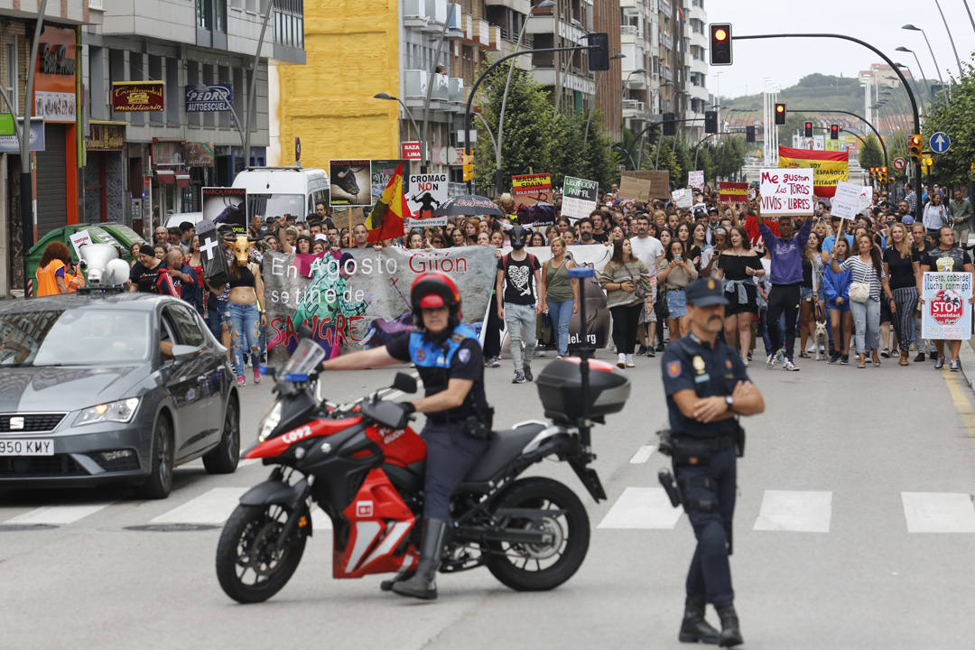 Las calles de la ciudad se llenaron de pancartas para protestar por los festejos taurinos que consideran una «tortura a los animales»