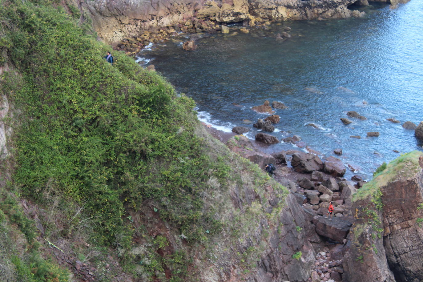 Tres escaladores han conseguido rescatar a 'Xana' en un acantilado de Candás. Se trata de una perra de tan solo ocho meses que llevaba una semana perdida. 