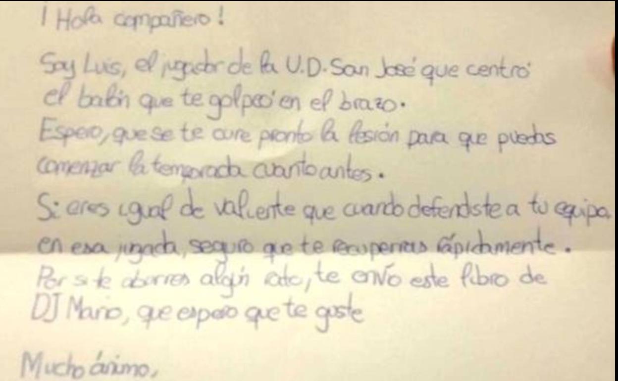 La conmovedora carta de un niño futbolista a otro al que lesionó en un partido