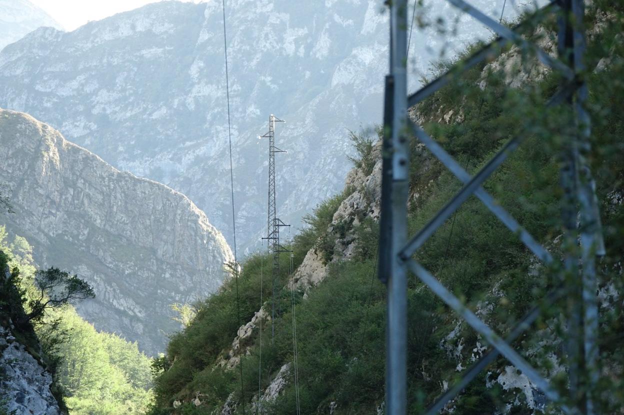 Torres de tendido eléctrico en el concejo de Ponga. 