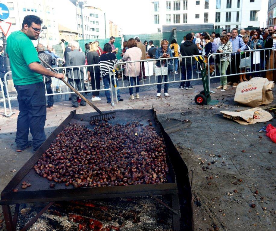 El bulevar de la calle Gascona, en Oviedo, acogió este domingo su tradicional amagüestu. Los asadores, llegados desde Candamo, encendieron las parrillas a las siete de la mañana e hicieron cerca de una tonelada de este fruto a fuego lento. Se sirvieron, también, dos mil litros de esta bebida y ambos productos conquistaron a los ovetenses. Incluso los más pequeños de la casa se mostraron encantados. La cita llenó, una vez más, la calle Gascona. El buen tiempo acompañó, el sol predominó durante la cita, y las sidrerías estaban a reventar. Además, los cabezudos de Gascona hicieron de las suya durante toda la cita. TEXTO: ROSALÍA AGUDÍN 