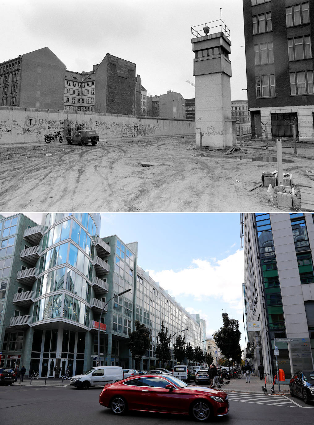Al cumplirse treinta años de la caída del muro de Berlín, estas imágenes muestran cómo eran entonces y cómo son ahora algunos de los lugares más emblemáticos de la ciudad.
