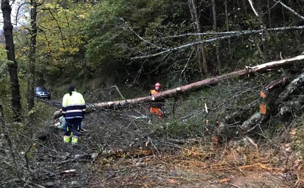 Desprendimiento en la carretera a Llanu Con y Gamonéu.