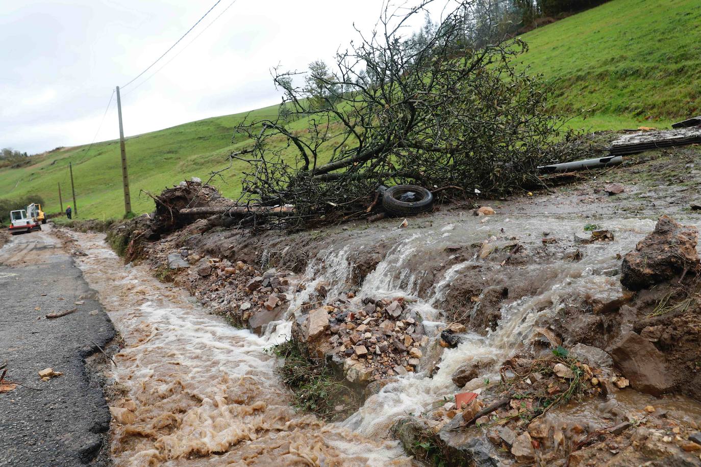 Las fuertes lluvias registradas en las últimas horas en Asturias han provocado dos desprendimientos de tierra en Villazón (Salas), uno de los cuales ha afectado a parte de una vivienda sin causar heridos, y el otro ha destrozado una nave y provocado la muerte de varios animales