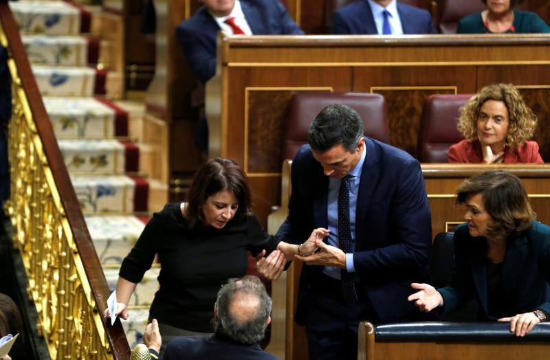 La diputada asturiana, portavoz del PSOE en el Congreso, ha tropezado este martes en las escaleras del hemiciclo cuando se dirigía a votar y se ha caído al suelo junto al escaño del presidente del Gobierno en funciones, Pedro Sánchez.