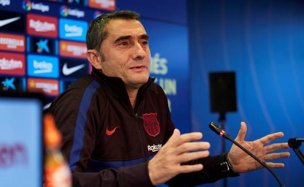 Ernesto Valverde, técnico del Barcelona, en su comparecencia previa al partido liguero ante la Real Sociedad. 