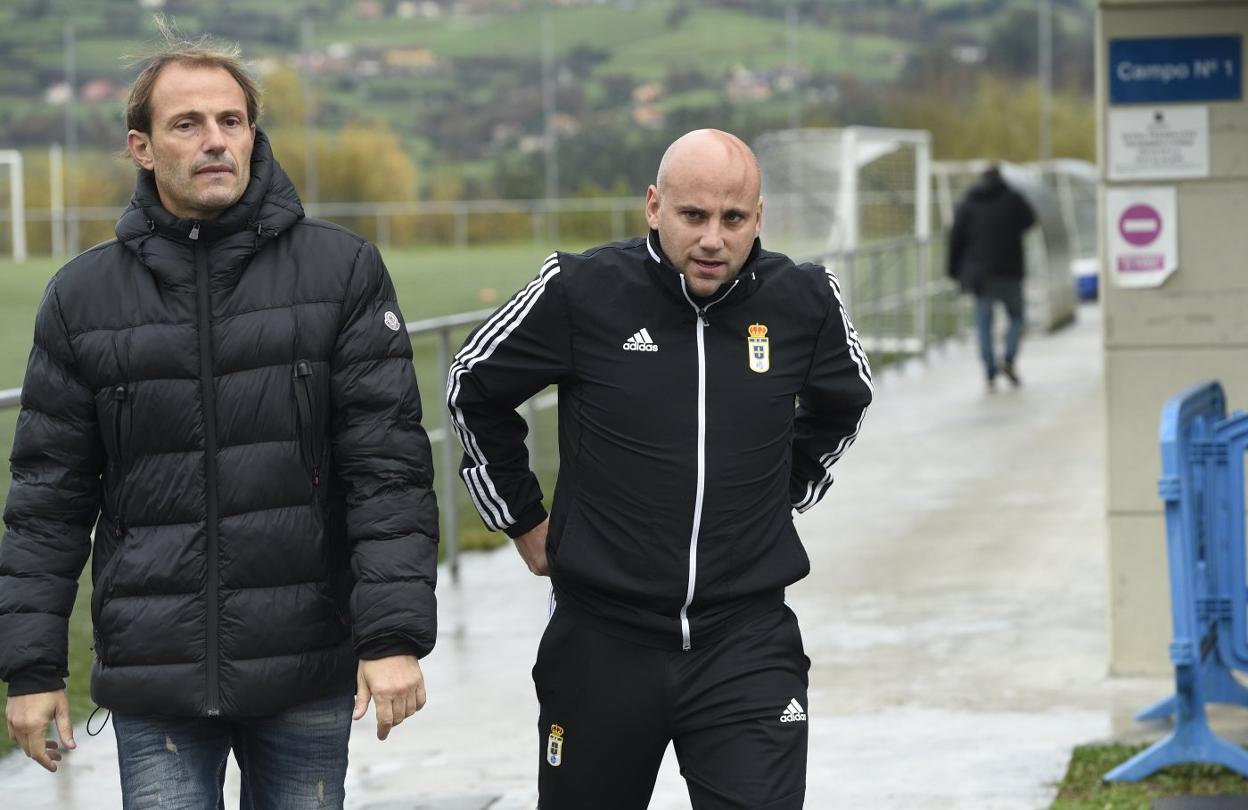 Arnau y Javi Rozada, ayer, al término del entrenamiento.