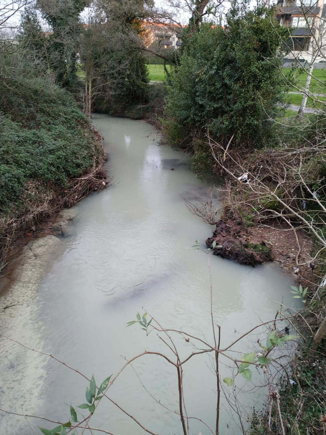 Aspecto lechoso del Piles, a su paso por el parque fluvial. 
